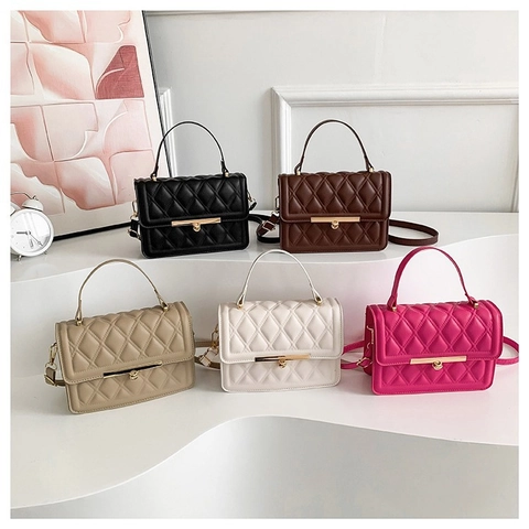 Sac Carré Matelassé Femme Mode Sac Bandoulière En Cuir PU Avec Serrure Dorée Sac À Main Minimaliste Pour Le Quotidien