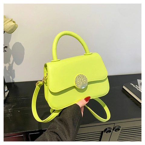 Women Shoulder Crossbody Bag PU Leather Gold Circular Buckle Flap Top Handle Adjustable Strap Modern Urban Style