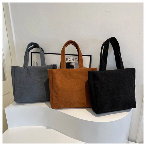 Bolso Tote de Pana para Mujer Gran Capacidad Textura Rayada Bolso de Hombro Retro Minimalista Cremallera Diario Conmutar Bolso