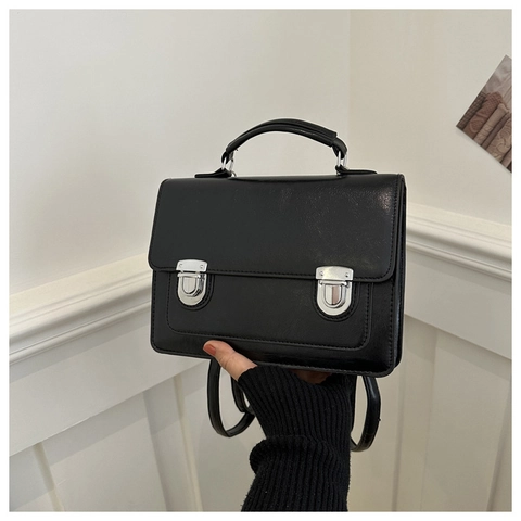 Sac Messager En Cuir PU Style Britannique Rétro Doubles Boucles Sac À Bandoulière Polyvalent Pour Femmes