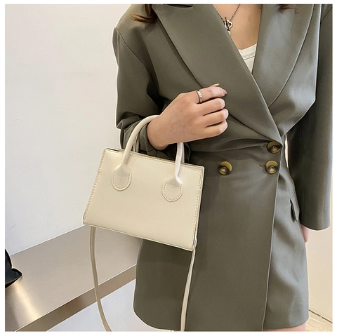 Bolso de Hombro para Mujer de Cuero PU Minimalista Color Sólido Bolso de Mano Cuadrado para Desplazamientos Con Doble Correa