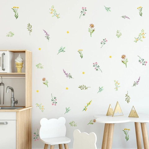Watercolor Plant Flower Wall Stickers Fresh Botanical Floral PVC Wall Decals For Bedroom Living Room Home Nursery Decoration