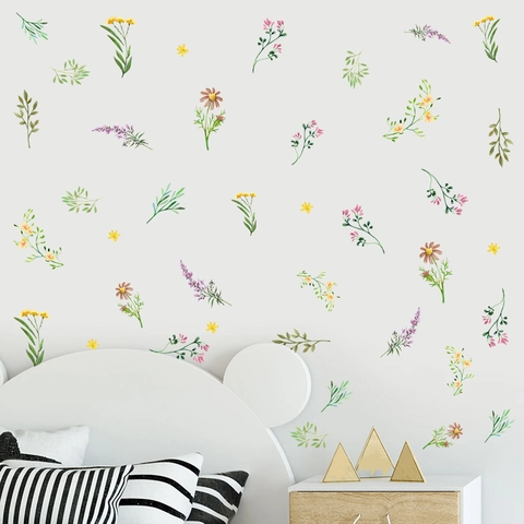 Watercolor Plant Flower Wall Stickers Fresh Botanical Floral PVC Wall Decals For Bedroom Living Room Home Nursery Decoration