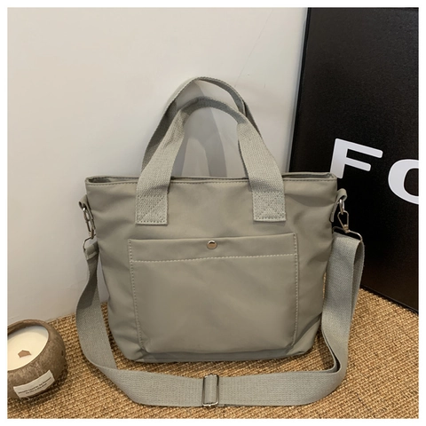 Women Nylon Tote Bag Crossbody Shoulder Purse Handbag With Adjustable Strap Front Pocket Zip Closure Casual Simple Style