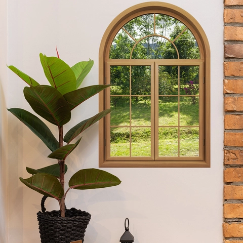 3D Bogenfenster Aussicht Wandsticker PVC Selbstklebend Holzrahmen Landschaftsbild Wanddeko Für Wohnzimmer Büro Wandtattoo