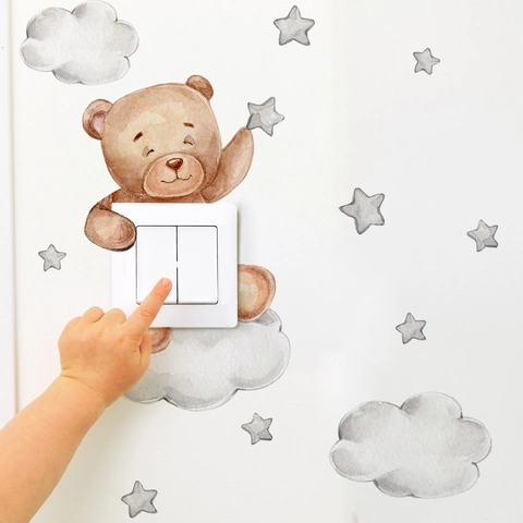 Pegatina Para Interruptor Oso Nube Estrella Dibujos Animados PVC Acuarela Vinilo Pared Para Dormitorio Infantil Decoración