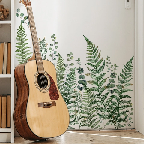 Aquarell Grüne Pflanze Blatt Wandtattoo Farn Eukalyptus Botanisch PVC Selbstklebende Dekoration Für Schlafzimmer Wohnzimmer