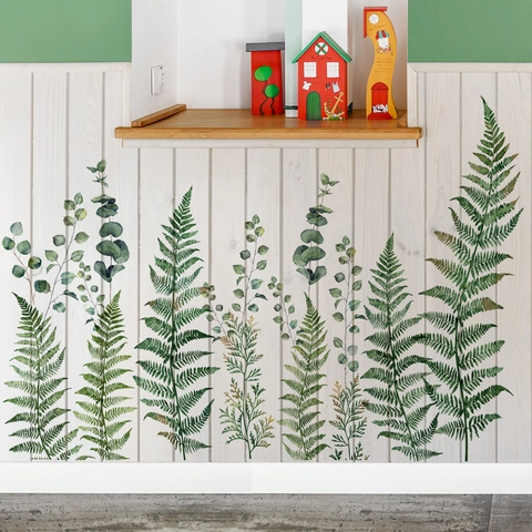 Aquarell Grüne Pflanze Blatt Wandtattoo Farn Eukalyptus Botanisch PVC Selbstklebende Dekoration Für Schlafzimmer Wohnzimmer