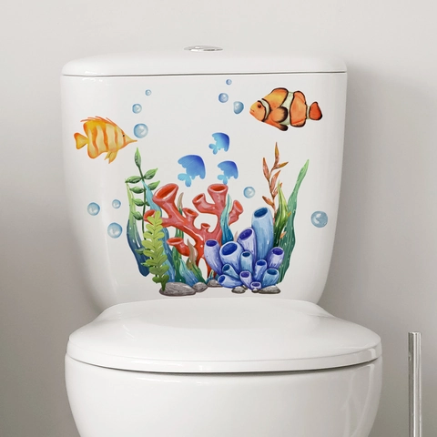 Marine Organisms Seaweed Fish Coral PVC Wall Stickers Waterproof Self Adhesive Bathroom Toilet Decor Home Art Decals