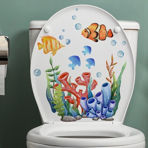 Marine Organisms Seaweed Fish Coral PVC Wall Stickers Waterproof Self Adhesive Bathroom Toilet Decor Home Art Decals