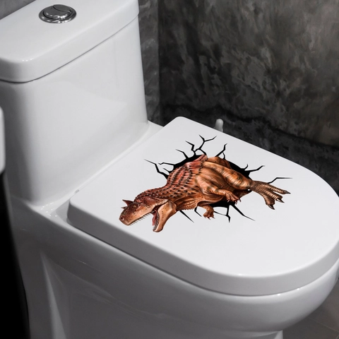 Adesivo Murale Dinosauro 3D Creativo PVC Impermeabile Decalcomania Per Toilette Rimovibile Decorazione Per La Casa Del Bagno