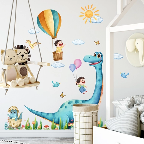 Adesivi Murali Dinosauro Cartone Animato Mongolfiera PVC Removibile Murale Decorativo Per Cameretta Bambini Asilo Impermeabile