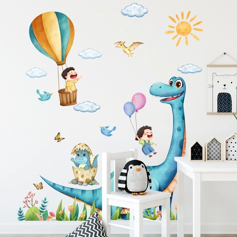 Adesivi Murali Dinosauro Cartone Animato Mongolfiera PVC Removibile Murale Decorativo Per Cameretta Bambini Asilo Impermeabile
