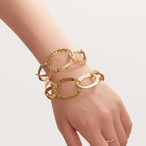 Gehämmertes Edelstahl Armband Für Damen Einfache Doppelreihige Große Gliederkette Mode Schmuck Geschenk