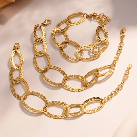 Gehämmertes Edelstahl Armband Für Damen Einfache Doppelreihige Große Gliederkette Mode Schmuck Geschenk