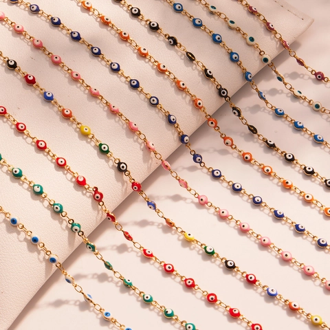 Bohemian Stainless Steel Evil Eye Necklace For Women Vintage Colorful Enamel Bead Turkish Ethnic Jewelry Gift