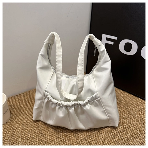 Women Ruched Nylon Shoulder Bag Pleated Casual Hobo Handbag Solid Color Versatile Daily Commuter Fashion Tote