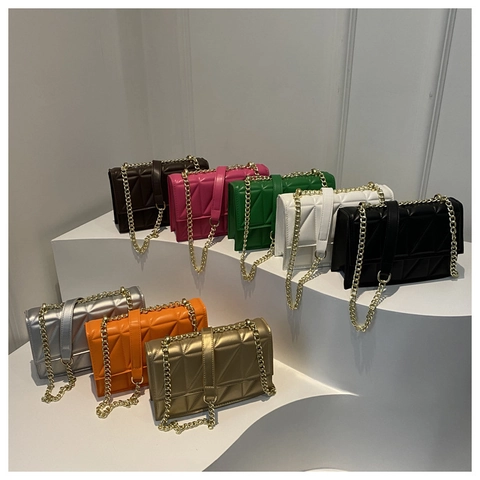 Borsa a Spalla da Donna Alla Moda Trapuntata Geometrica Con Catena in Pelle PU Borsa a Tracolla Piccola Quadrata Elegante