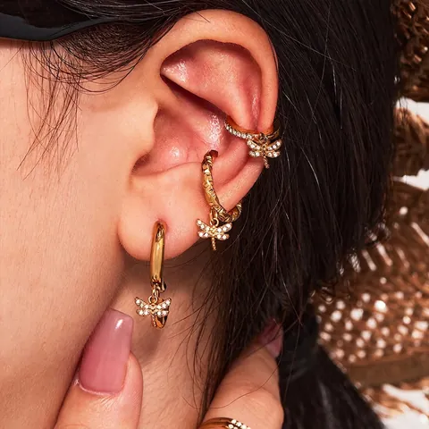 Edelstahl Libelle Creolen Micro Pave Zirkonia Anhänger Geometrischer Schicker Schmuck Für Damen