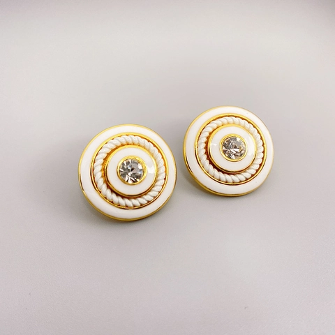 Vintage Round Button Enamel Stud Earrings Brass 18K Gold Plated With 925 Sterling Silver Earring Post Elegant Women Jewelry
