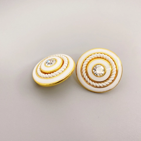 Vintage Round Button Enamel Stud Earrings Brass 18K Gold Plated With 925 Sterling Silver Earring Post Elegant Women Jewelry