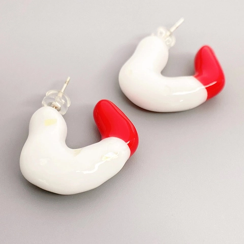 Earrings Contrast Red White Enamel Glaze Copper With 925 Sterling Silver Earring Post Geometric Jewelry For Women