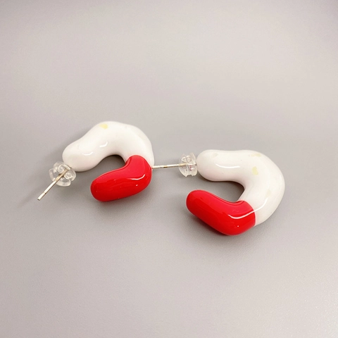 Earrings Contrast Red White Enamel Glaze Copper With 925 Sterling Silver Earring Post Geometric Jewelry For Women