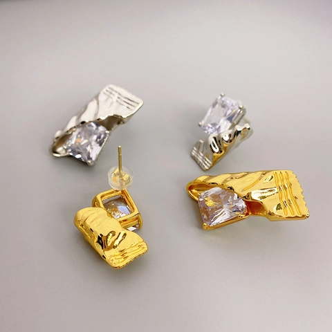 Orecchini Texture Gualcita Zircone Rettangolare E Perno Argento Sterling 925 Gioielli Rame Geometrici Donne