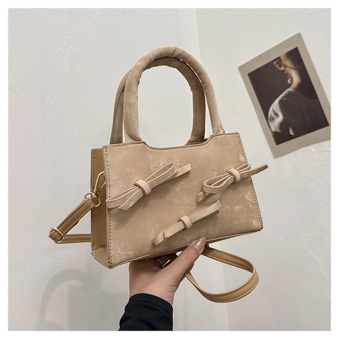 Women Bow Decoration Small Square Bag PU Leather Handbag Shoulder Crossbody Bag Daily Commute Sweet Style Girly Purse