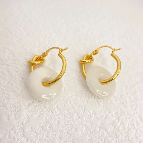 Brass 18K Gold Plated Knot Hoop Earrings With Detachable Stone Pingan Buckle Pendant Minimalist Vintage Dangle Earrings For Women
