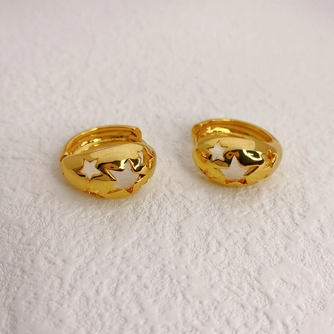 Vintage Holle Ster Hoop Oorbellen 18K Verguld Koper Geometrische Minimalistische Huggie Oorbellen Voor Dames