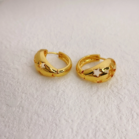 Vintage Holle Ster Hoop Oorbellen 18K Verguld Koper Geometrische Minimalistische Huggie Oorbellen Voor Dames
