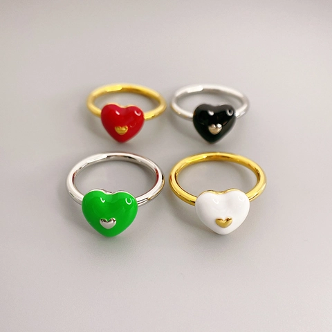 Minimalistischer Messing Herzform Ring 18K Vergoldet Emaille Glasur Schmaler Fingerring Für Damen Mode Schmuck Geschenk