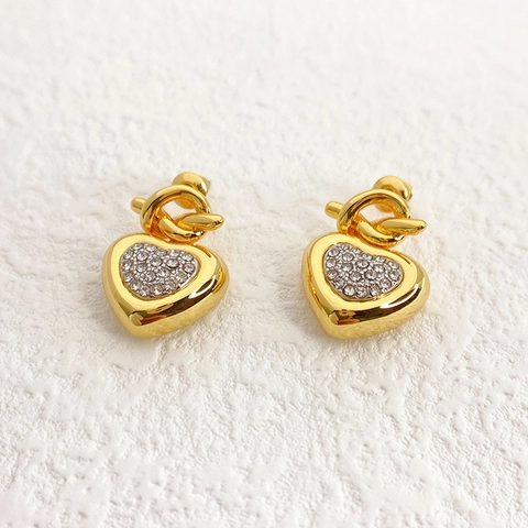 Heart Stud Earrings With Rhinestone And Knot Gold Plated Copper For Women 925 Sterling Silver Earring Post