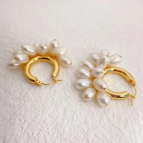 Vintage Brass Hoop Earrings For Women With Gold Plated Finish And White Baroque Water Drop Artificial Pearls Retro Style