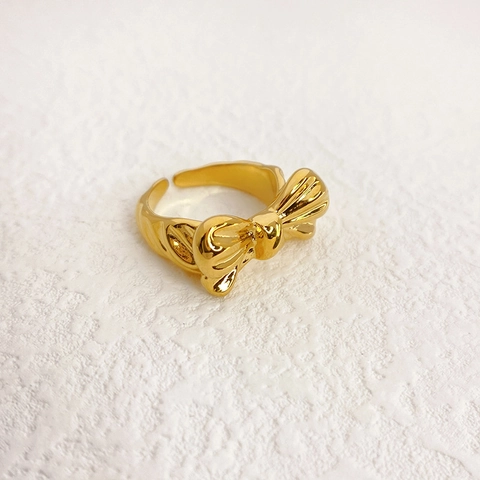 Mode Schleife Messing Ring 18K Vergoldet Texturiert Offen Einstellbar Zeigefinger Ring Für Damen Elegantes Schmuck Geschenk