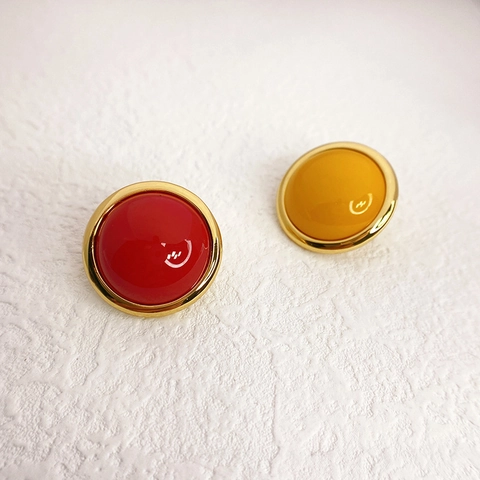 Pendientes De Botón Redondos Vintage Color Caramelo Cobre Chapado En Oro De 18K Con Poste De Plata De Ley 925 Para Mujer