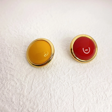 Pendientes De Botón Redondos Vintage Color Caramelo Cobre Chapado En Oro De 18K Con Poste De Plata De Ley 925 Para Mujer