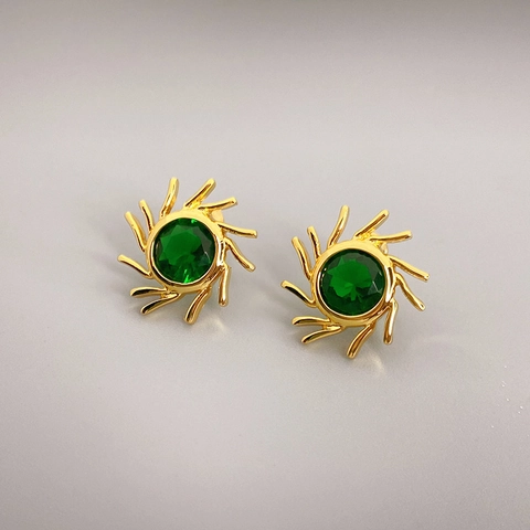 Orecchini A Lobo Sole Per Donna Con Perno In Argento Sterling 925 Zircone Verde Smeraldo Rame Placcato Oro 18K Vintage