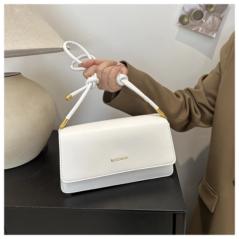 Women Minimalist Small Square Shoulder Bag PU Leather Flap Crossbody Purse With Knotted Strap Gold Hardware Solid Color