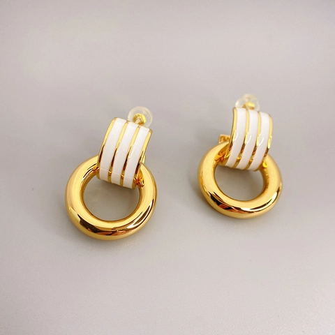 Geometrische Creolen Messing Mit 18K Gold Überzogen Bunte Emaille Streifen Und 925 Sterling Silber Ohrstecker Damen