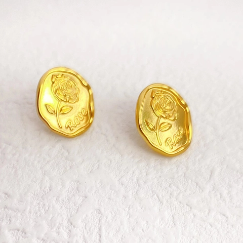 Vintage Rose Relief Ohrstecker Kupfer 18K Vergoldet Mit 925 Sterling Silber Ohrstecker Französischer Stil Mode