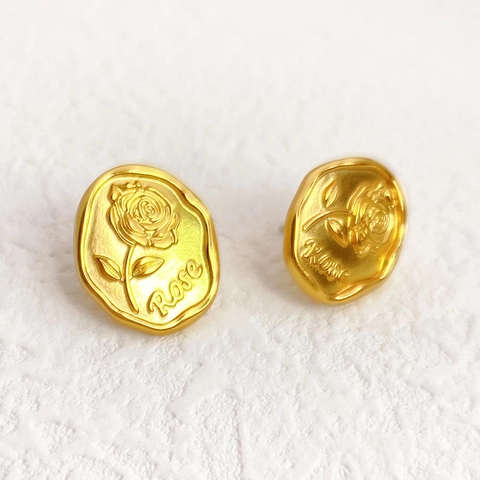 Vintage Rose Relief Ohrstecker Kupfer 18K Vergoldet Mit 925 Sterling Silber Ohrstecker Französischer Stil Mode