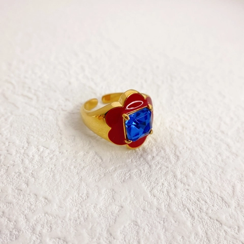 Vintage Bloem Open Verstelbare Ring Messing 18K Verguld Emaille Glazuur Ingelegde Vierkante Zirkonia Sieraden Voor Vrouwen