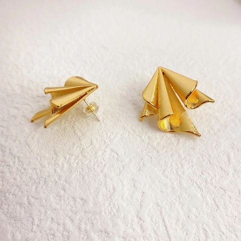 Orecchini A Lobo Aereo Astratto Con Perno In Argento Sterling 925 Rame Placcato Oro 18K Texture Spazzolata