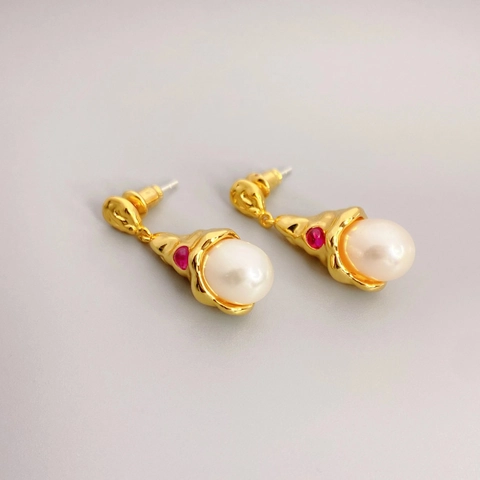 Boucles d'Oreilles Pendantes Conque en Métal Lave Irrégulière Vintage Avec Tige en Argent Sterling 925 Boucles d'Oreilles Perles d'Eau Douce