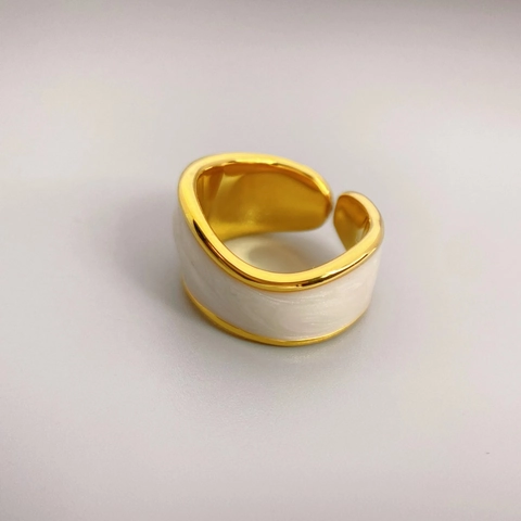 Anello Regolabile Aperto Geometrico Irregolare Ottone Smalto Bianco Gioielli Di Alta Qualità Vintage Minimalisti Da Donna