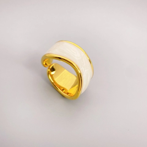 Anello Regolabile Aperto Geometrico Irregolare Ottone Smalto Bianco Gioielli Di Alta Qualità Vintage Minimalisti Da Donna