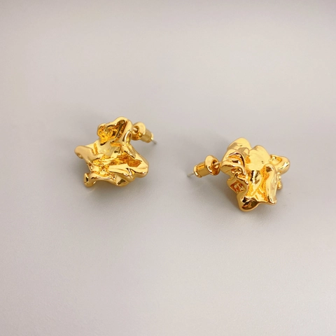 Irregular Lava Texture Stud Earrings 18K Gold Plated Copper With 925 Sterling Silver Earring Post Modern Metallic Jewelry For Women
