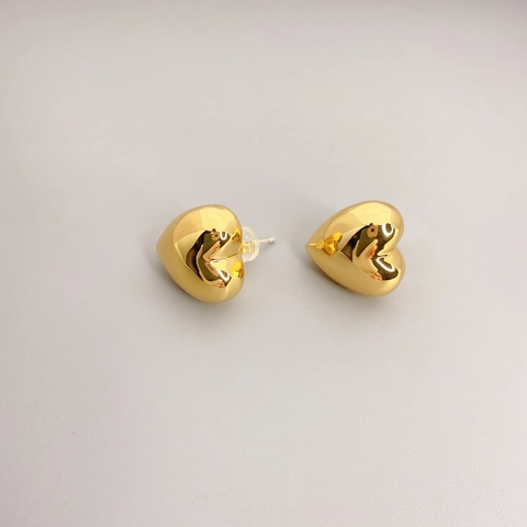 Heart Stud Earrings With 925 Sterling Silver Earring Post Copper Polished Smooth Minimalist Jewelry For Women